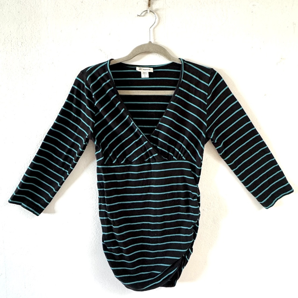 Oh! Mama maternity breastfeeding size small black and turquoise blouse